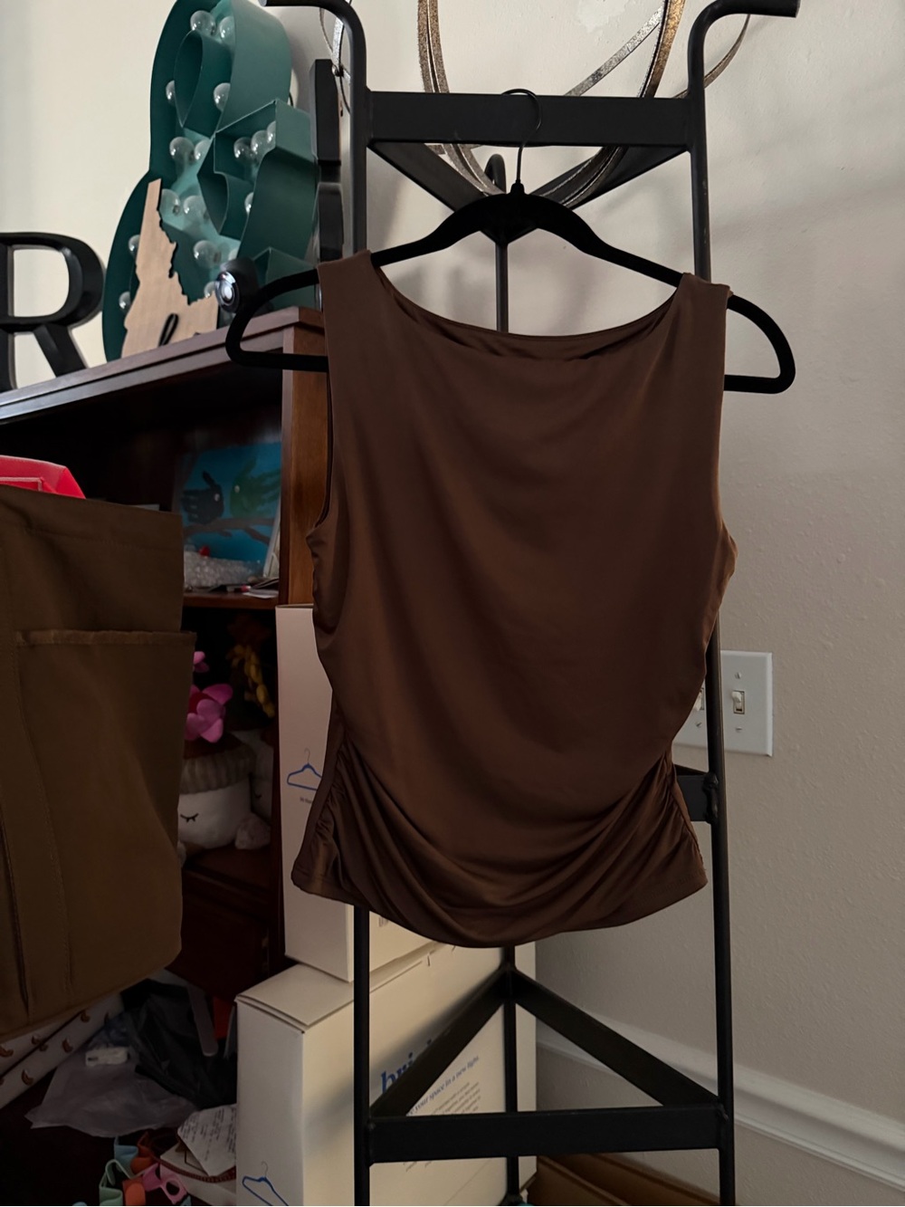 Workshop Republic Clothing Brown Sleeveless Draped Tank